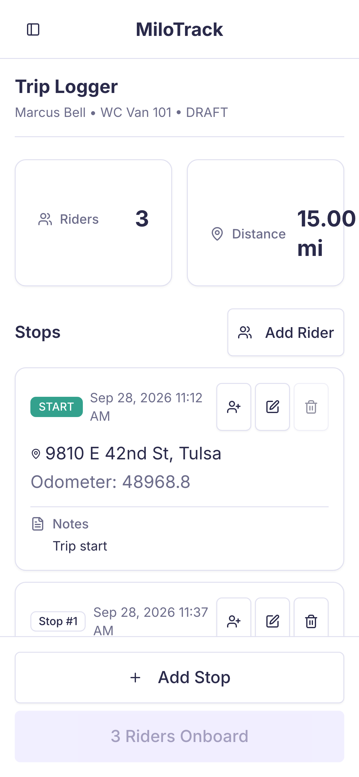 Driver's phone during a ride, with riders onboard and the next stop